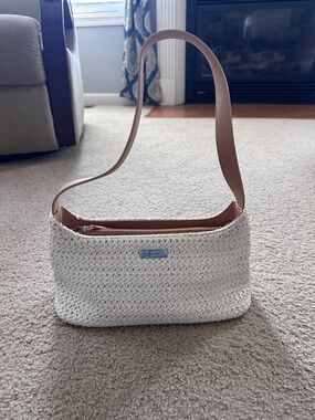 Nine West Cream Crochet Shoulder Bag with Tan Strap